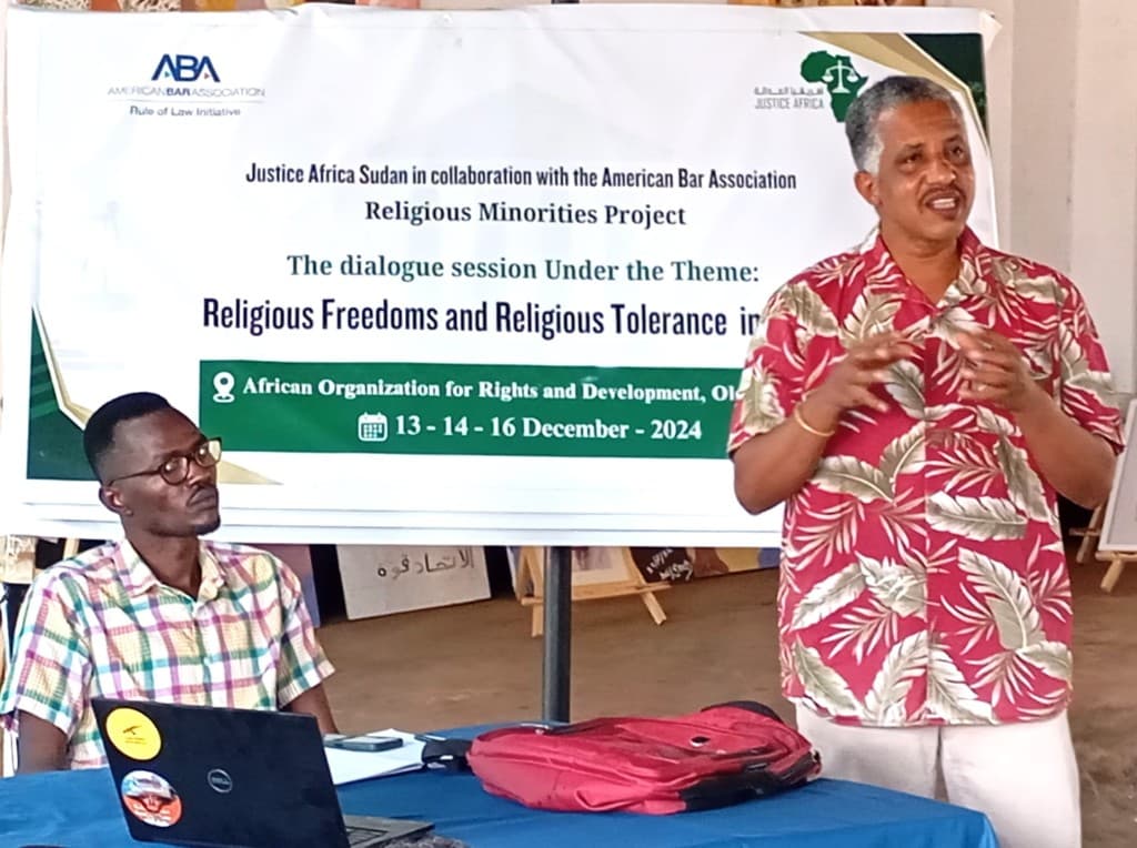 Speaker addressing a Justice Africa Sudan dialogue on religious freedoms